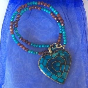 Turquoise and gold heart necklace